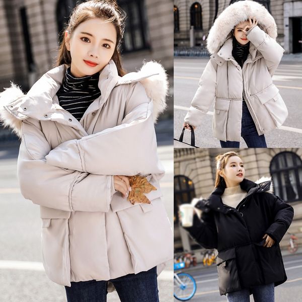 

feitong 2019 fashion women winter warm cotton hooded winter jackets long-sleeved coat manteau femme dropship #10935, Black