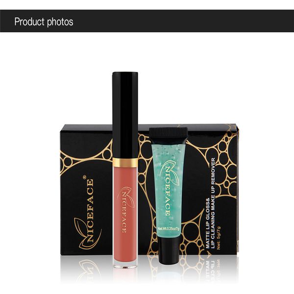 

24 colors liquid lipstick lipgloss 2pcs lot waterproof matte lipgloss set nude batom cosmetic makeup remover gel