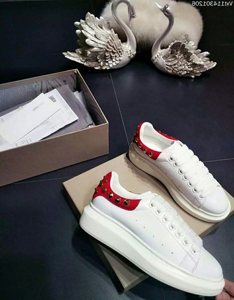 

2019 men women rivets flat shoes genuine leather mq white casual couple shoes sneakers size 35-46, Black