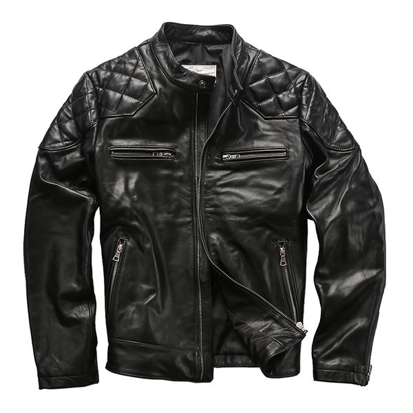 

seveyfan 2020 men genuine cowhide leather jacket black slim motorcycle biker real leather jacket for male r3353