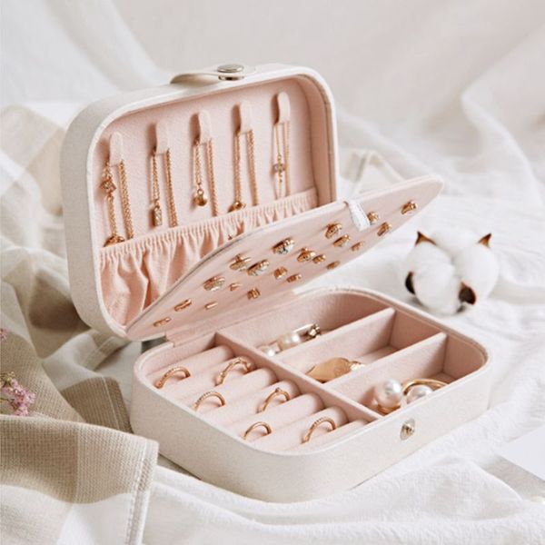 

jewelry storage box multi-functional organizer compartment earrings ear stud necklace bracelet ring case, Pink;blue