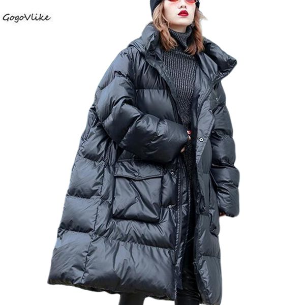 

korean pink coat women winter jacket hooded parka long outwear plus size padded cotton clothing abrigos mujer invierno lt071s30, Black
