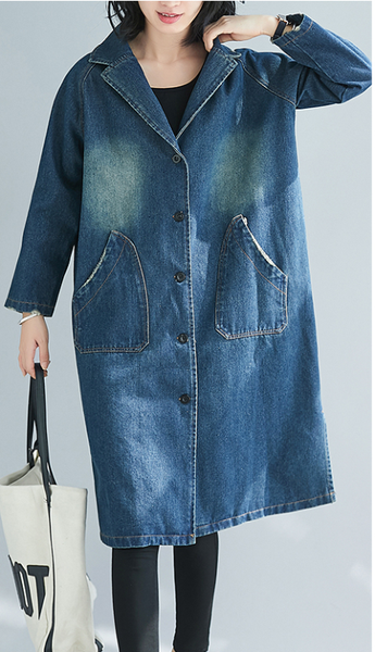 

women's trench coats fanan-n011 2021 spring mid-length long-sleeved loose large size retro denim windbreaker jacket female, Tan;black