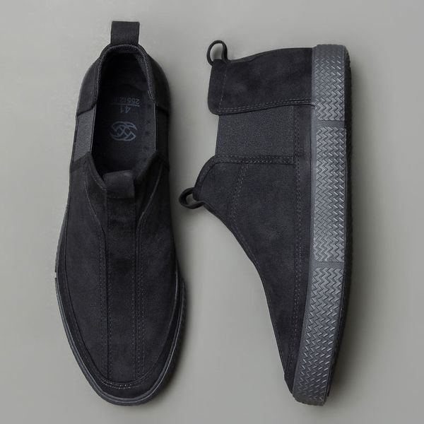 

boots 2021 autumn men's british fashion flannel slip on suede shoes breathable wear-resisting rubber loafer, Black