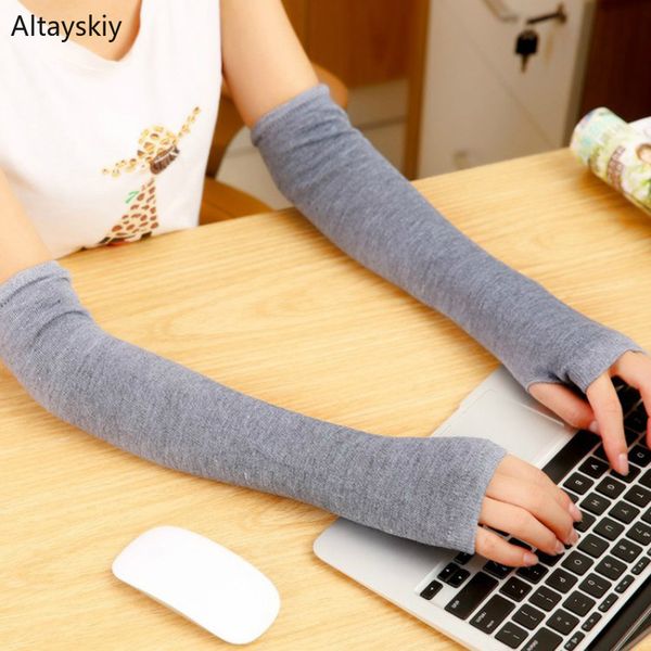 

arm warmers women cashmere striped solid warm winter long finger-less thicker womens sleeve all-match leisure trendy chic kawaii, Blue;gray