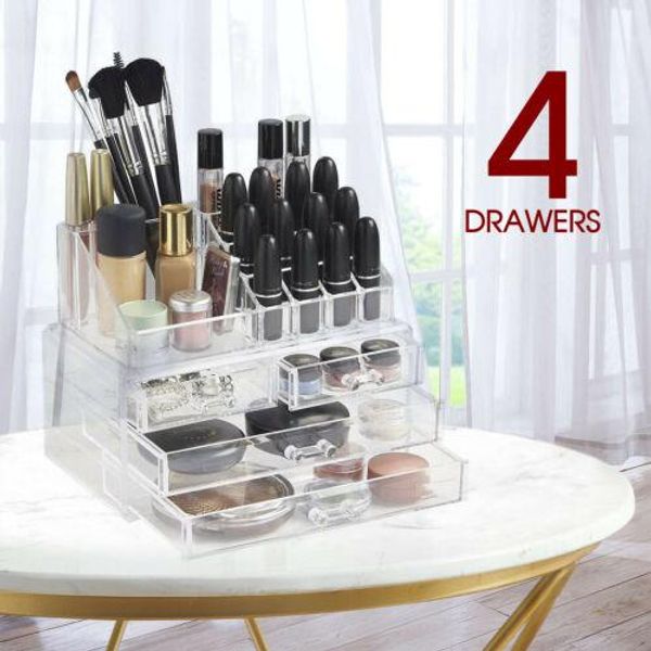 

cosmetic 4 drawer 16 grid clear acrylic box organizer storage jewellery makeup holder available in us warehouses