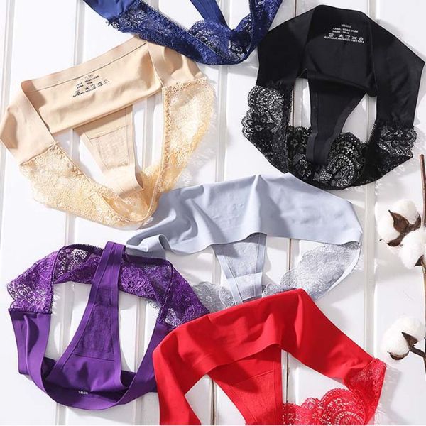 

women thong ice silk panties lace underwear briefs low waist underwear g-strings t back female panties, Black;pink
