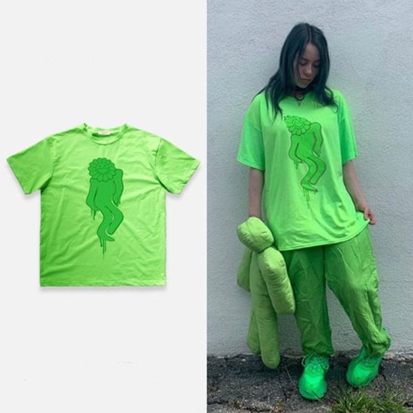 

billie eilish star t shirt for men women vintage hiphop streetwear cotton live cartoon, White