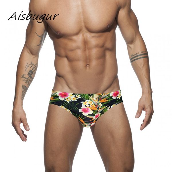

men swimming trunks 2019 swimwear men swimsuit low-waist swim briefs quick dry surfing shorts with cups print beach shorts