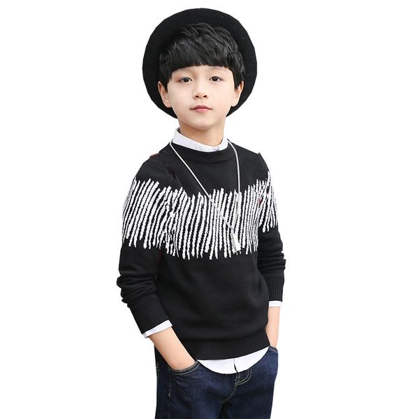 

2019 boy autumn winter knitted striped sweater boy long sleeve pullover child school fashion perform warm knitwear kid clothes, Blue