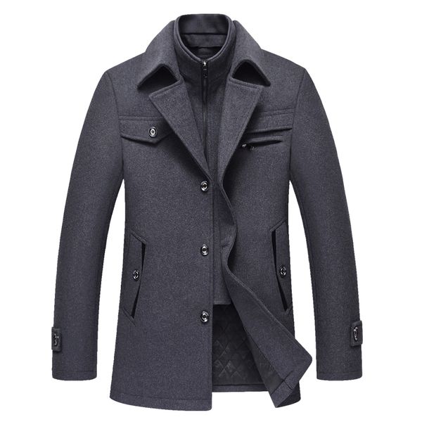 

новые зимние пальто шерсти мужчин slim fit куртки мода верхняя одежда теплый повседневная мужская куртка длинные пальто бушлат плюс размер m, Black