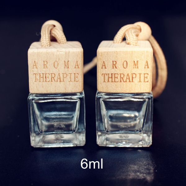 

10pcs/lot 6ml clear glass bottle car hanging pendant parfum bottle mini refillable perfume packaging with wooden cap