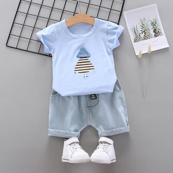 

toddler infant baby boys cartoon t-shirt denim shorts outfits set summer child kid boy short sleeve short pants clothes set, White