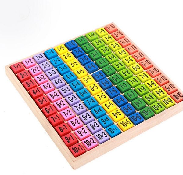 Tabella di moltiplicazione Giocattoli matematici 10x10 Bordo stampato con motivo a doppio lato Blocco di figure in legno colorato Articoli per bambini