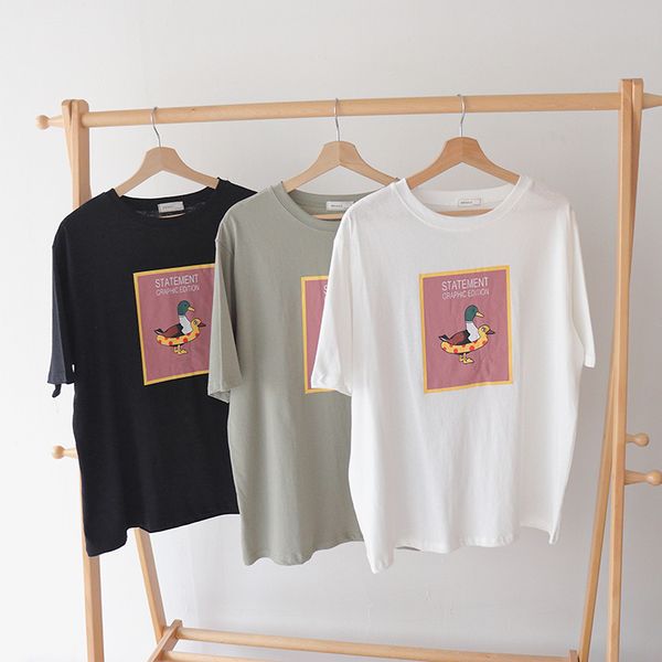 

kawaii duck print short-sleeved t-shirt women korean new style t-shirt summer, White