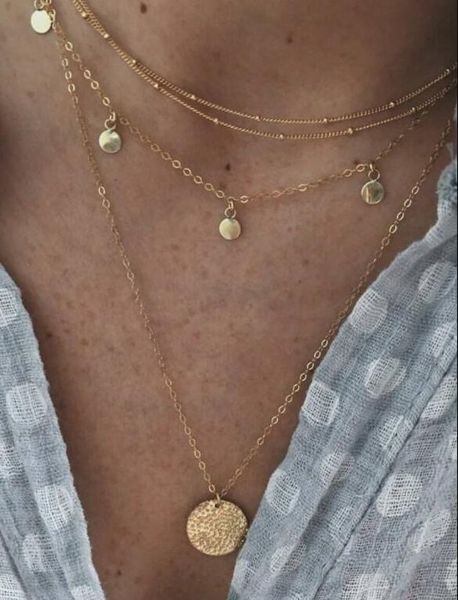 

xiyanike bohemian multi layer wafer pendant necklaces for women fashion golden charm chains necklace jewelry wholesale n159, Silver