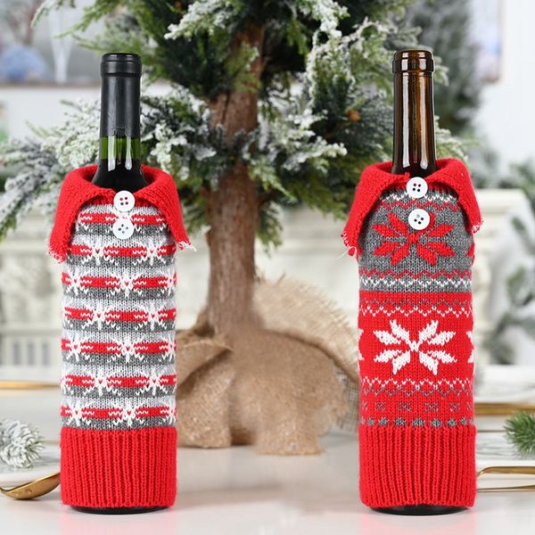 

knitted christmas wine cover bag snowflake button knitted 30*10cm creative designer wine bottle cover christmas decoration hha914