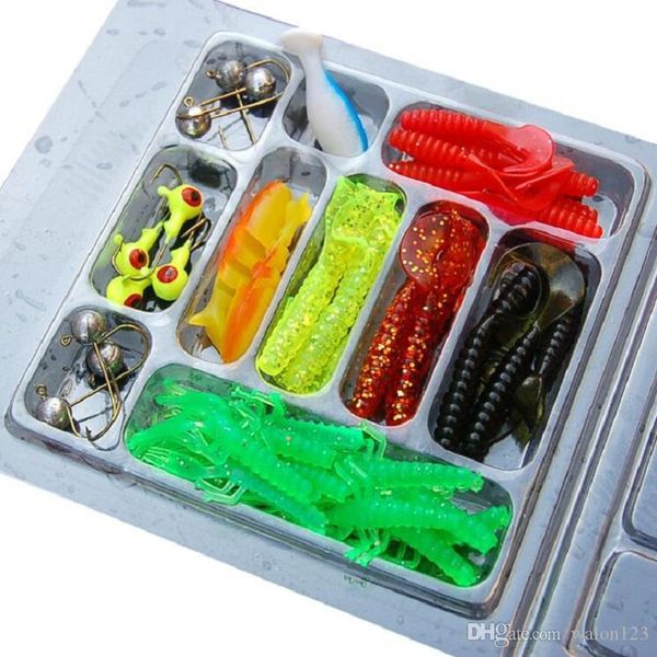 

hlq fishing lure set 35pcs soft worm fishing baits 10 lead jig head hooks simulation lures ing