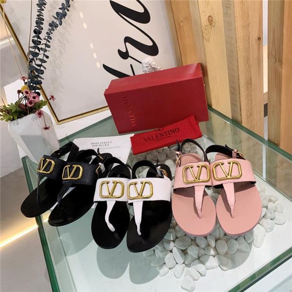 

2020 r classic women casual shoes summer sandals luxury flat heel 3 colors water-stained leather texture, Black