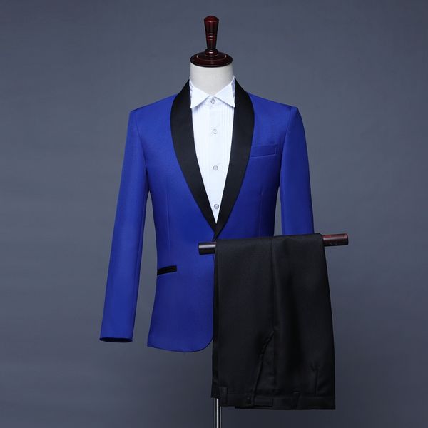 

new blue men suits wedding groom tuxedos (jacket+pants+bow tie) slim fit groomsman suits man blazer prom wear, Black;gray