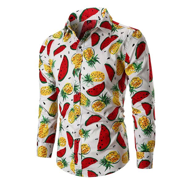 

2019 new fruits prints shirts mens clothes long sleeve mens dress shirts casual regular fit camisa social masculina 021204, White;black