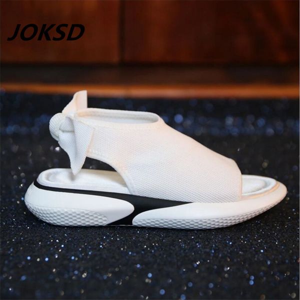 

joksd 2018 summer new style fashion bow personality female flat woven mixed with casual shoes fish mouth sandals xs62 mx190727 mx190729, Black