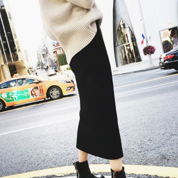 

zipper ankle-length skirt fashion high waist skirts autumn women skirts, Black