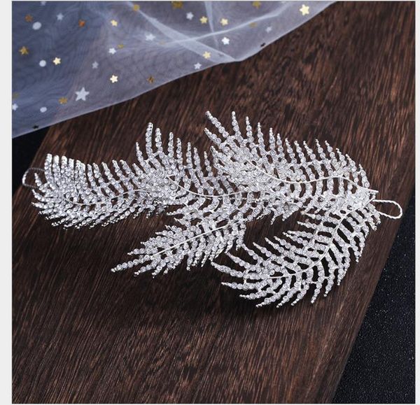 

bride side clip european and american silver leaf-shaped diamond wedding hairpin decoration wedding dress accessories, Slivery;golden