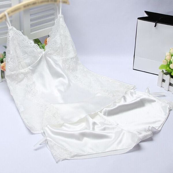 

xxl pajamas for women lingerie summer satin silk nightwear sleeveless v neck spaghetti strap lace sleepwear pyjamas, Black;red