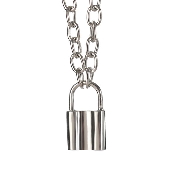 

1pc new fashion punk jewelry gold silver color padlock pendant necklace stainless steel rolo cable chain necklace