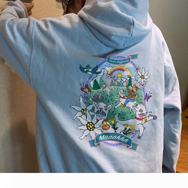 

19fw vetements cartoon hoodie crazy little goat pegasus printing fashion casual street cute hoodie sweatshirt pink blue loose hfhlwy051, Black