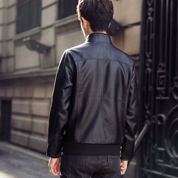 

men's leather coat 2019 new style spring and autumn handsome locomotive leather jacket korean-style slim fit trend casual stand, Black