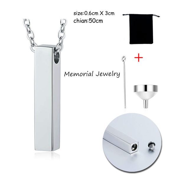 

rectangle bar charm urn cremation pendant necklace for ashes stainless steel waterproof memorial ash keepsake jewelry, Silver
