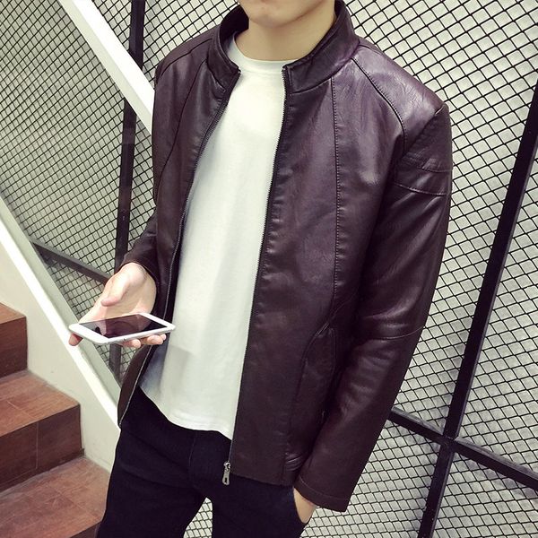 

uyuk2019 autumn and winter new temperament trend stand collar leather jacket business pu men's jaket, Black