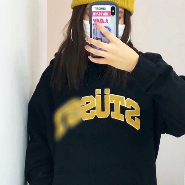 

2020 new brand fashion luxury designer men chenille arch hood lettered flocking embroidered hooded sweater female couple fleece hoodie male, Black