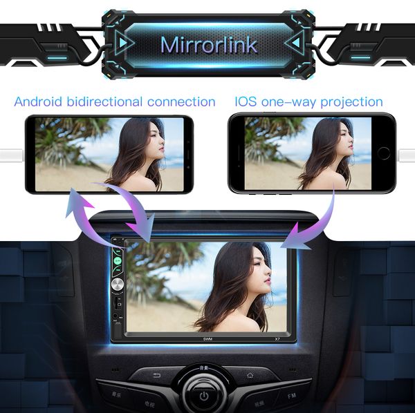 

2 din x7 7 inch auto car mp5 video player bluetooth stereo audio player support for steering wheel control car dvd