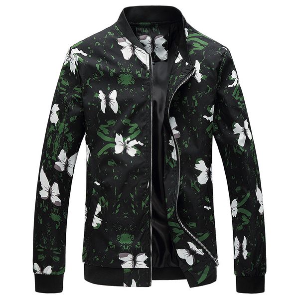 

spring autumn bomber jacket mens windbreaker coat male men floral printed fashion slim fit mens casual jackets long sleeve, Black;brown