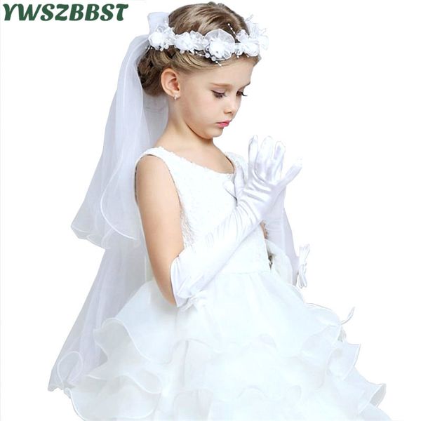 

princess girls gloves satin long gloves children's day gifts party prom dance with bowknot children dress accessories, Slivery;white