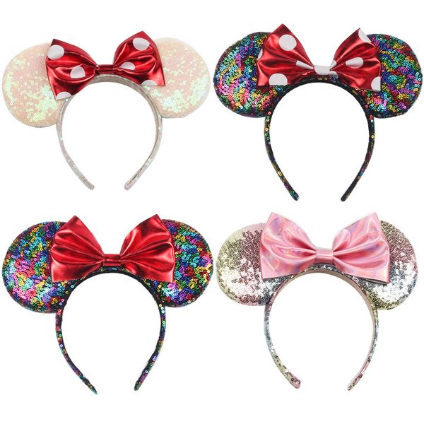 

halloween christmas cosplay headdress hair hoop girls sequins mouse ears headband children pu polka dot bow hair sticks, Slivery;white
