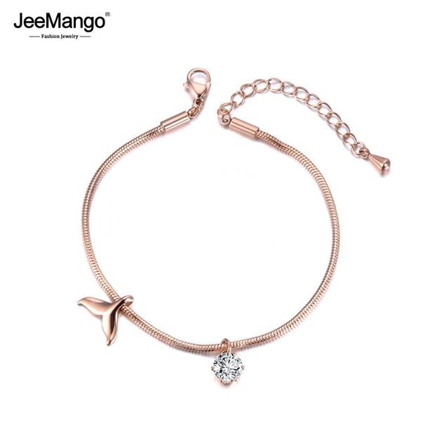 

jeemango bohemia fish tail & cz crystal charm bracelet for women stainless steel link chain bracelet for summer vacation jb19048, Golden;silver