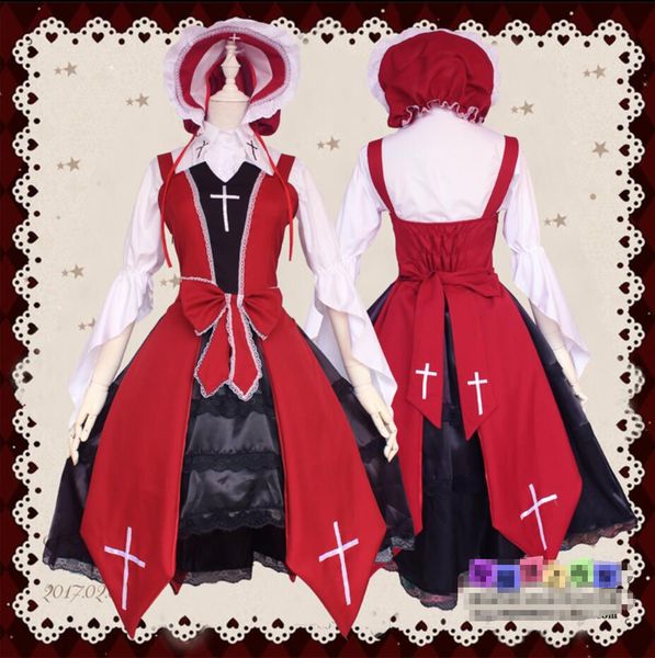 

japanese cross witch lolita jsk red black dress cos darkness gothic retro anime girls halloween contract witch devil dress, Black;red