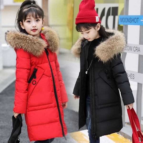 

30 degrees girls children thicken down jacket 2018 winter girls clothing warm parka real fur hooded children outerwear coats, Blue;gray