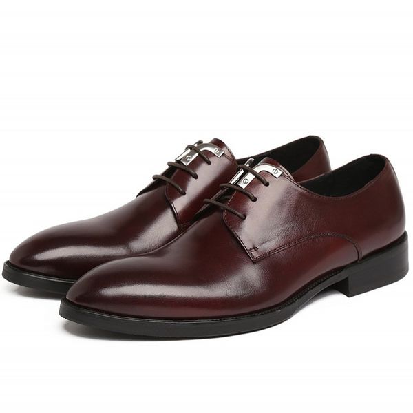 

men formal shoes pointed toe fashion men oxfords british style genuine leather lace up male dress shoes js-a0080, Black