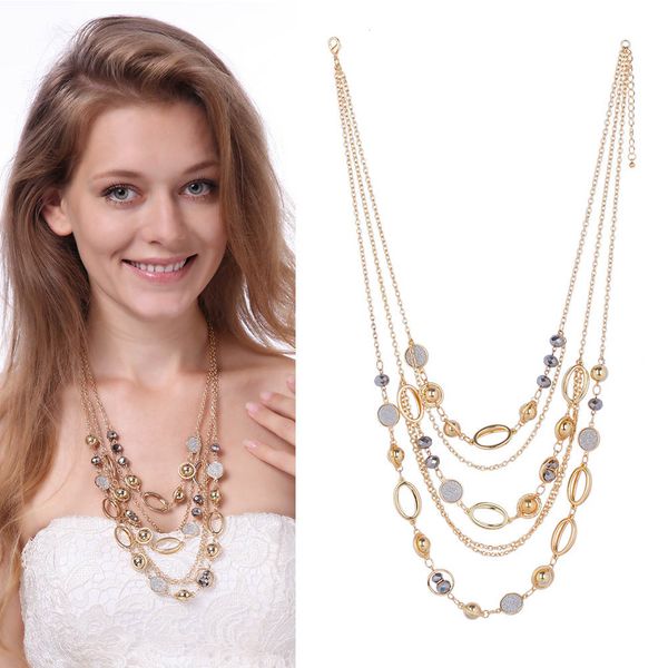 

multi-layer clothing items penddant necklace charming gold inlaid diamond necklaces wholesale, Silver