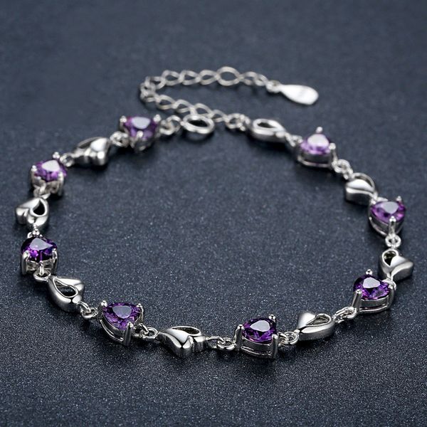 

heart shape natural crystal bracelets for women fine jewerly pure 925 sterling silver bangle bracelet party accessory, Golden;silver