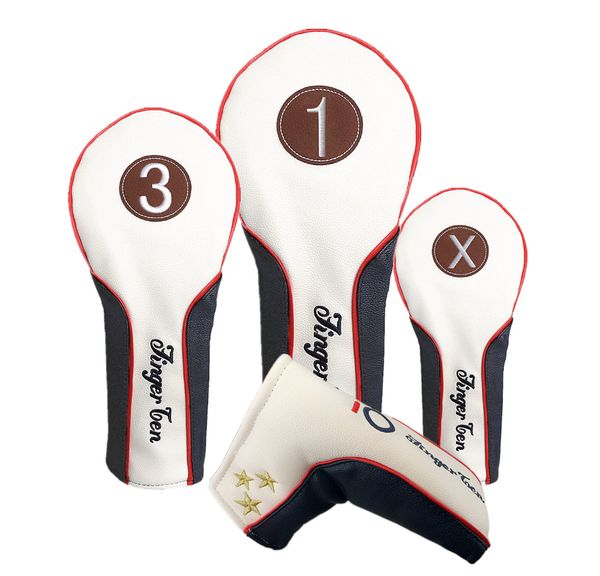 

finger ten golf headcover #1 driver #3 fairway #x rescue and putter covers pu leather golf club headcovers 1 pc/set