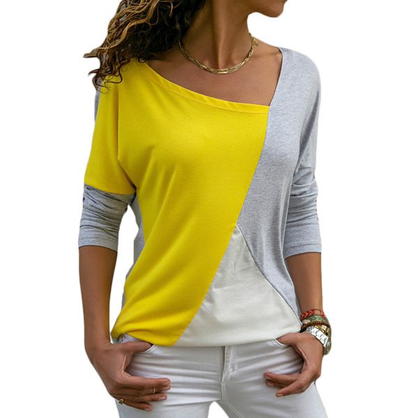 

women's t-shirt autumn 2021 women long sleeve fashion patchwork color block shirt cotton casual loose elegant ladies office, White