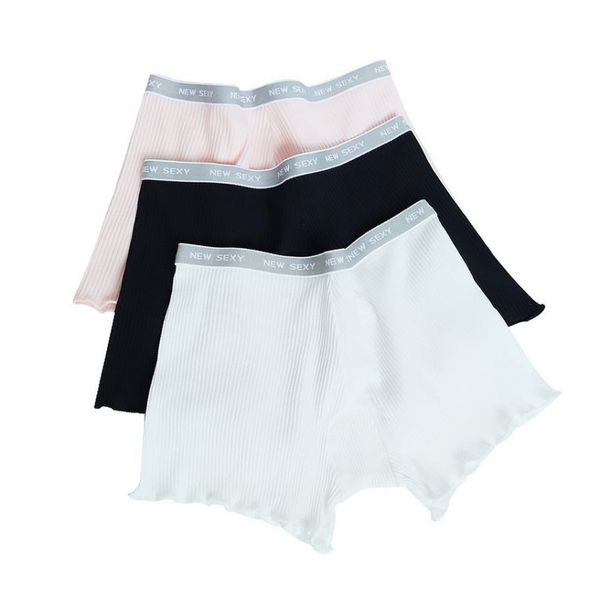 

wholesale safety pants for women thread ribbed striped seamless stretchy underpants solid ruffled agaric hem boxer shorts, Black;pink