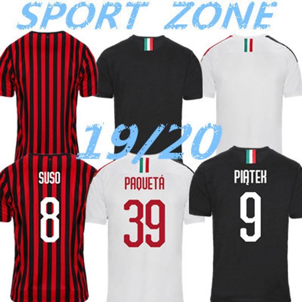 

2019 2020 milan soccer jersey 19 20 football shirts piatek bakayoko borini kessie kits caldara cutrone camisa calhanoglu maillot uniforms, Black