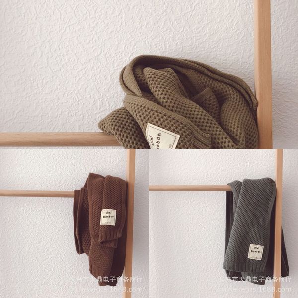 

ins solid color white label wool children's knitted scarf day simple fashionable baby honeycomb wool scarf, Red;brown